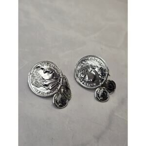 Silver Tone Emperor Napoleon Coin Dangle Clip Earrings